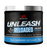 Unleash Reloaded - Pre Workout (available at Mangusa) Blue Raspberry Ice XXL Nutrition Curacao